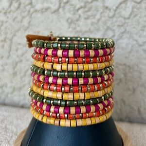 Colorful Beaded Wide Bracelet With Tassels